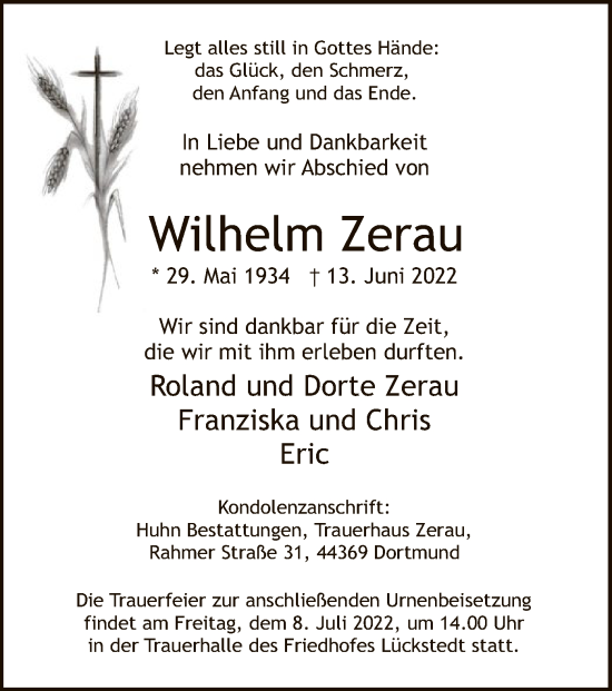 Traueranzeige von Wilhelm Zerau von UEL