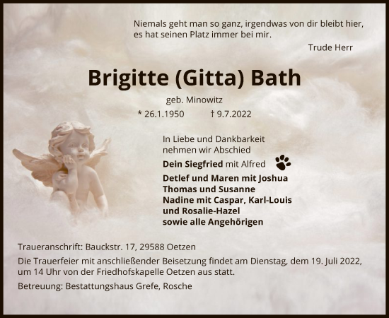 Traueranzeige von Brigitte Bath von UEL