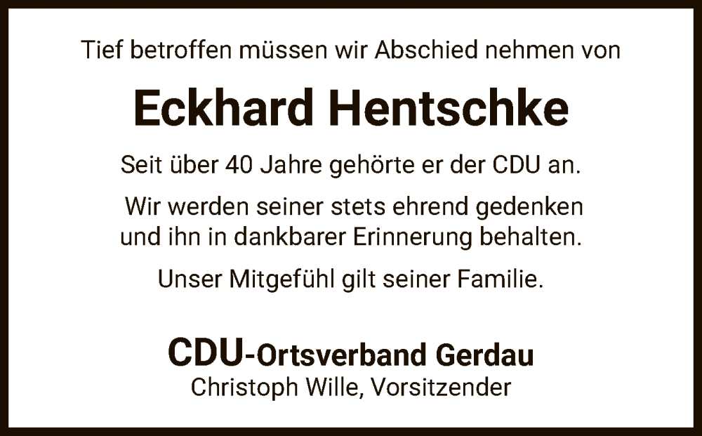  Traueranzeige für Eckhard Hentschke vom 20.07.2022 aus UEL