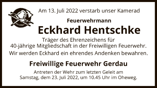 Traueranzeige von Eckhard Hentschke von UEL