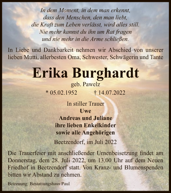 Traueranzeige von Erika Burghardt von UEL