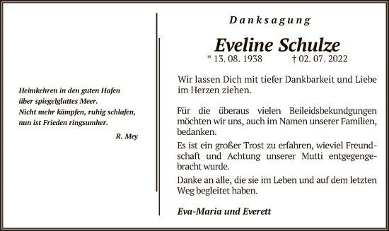 Traueranzeige von Eveline Schulze von UEL