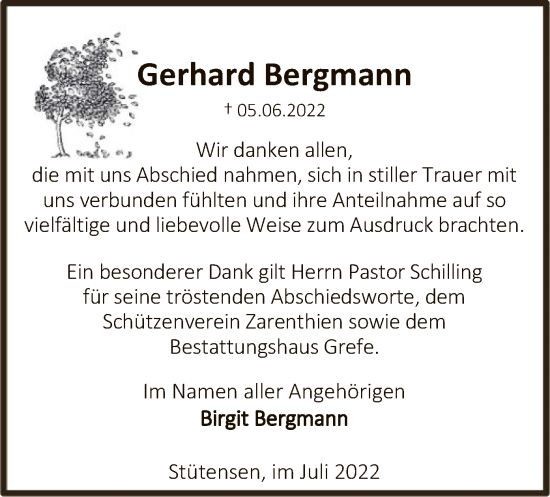 Traueranzeige von Gerhard Bergmann von UEL