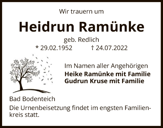 Traueranzeige von Heidrun Ramünke von UEL