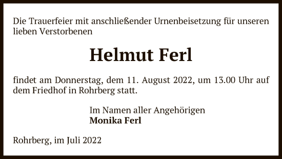 Traueranzeige von Helmut Ferl von UEL