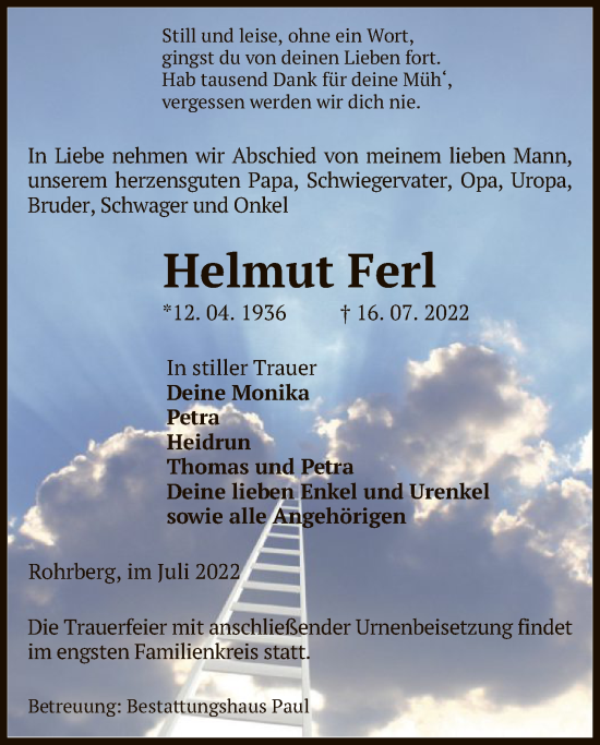 Traueranzeige von Helmut Ferl von UEL