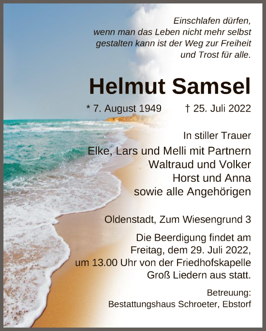 Traueranzeige von Helmut Samsel von UEL