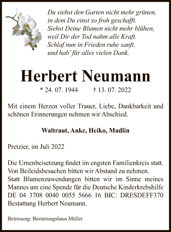 Traueranzeige von Herbert Neumann von UEL