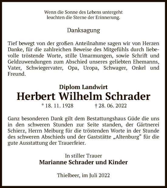 Traueranzeige von Herbert Wilhelm Schrader von UEL