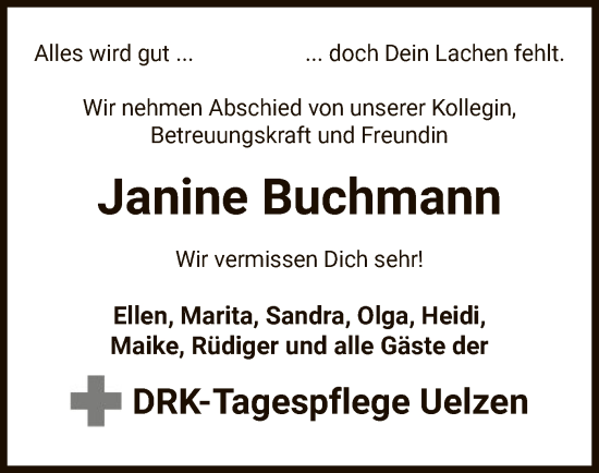 Traueranzeige von Janine Buchmann von UEL