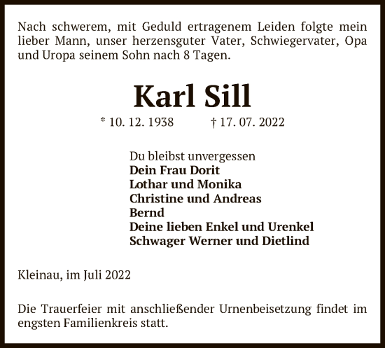 Traueranzeige von Karl Sill von UEL