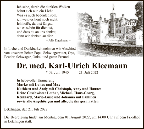 Traueranzeige von Karl-Ulrich Kleemann von UEL