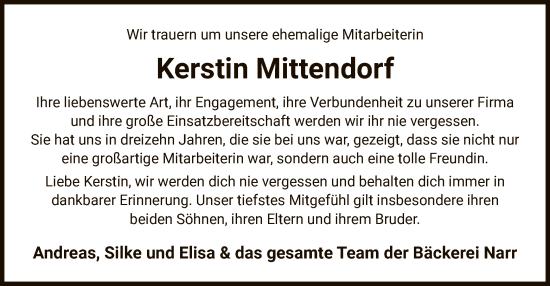 Traueranzeige von Kerstin Mittendorf von UEL