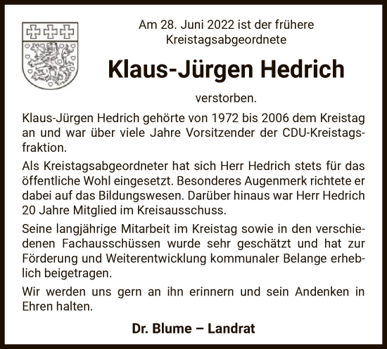 Traueranzeige von Klaus-Jürgen Hedrich von UEL