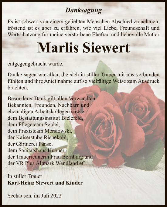 Traueranzeige von Marlis Siewert von UEL