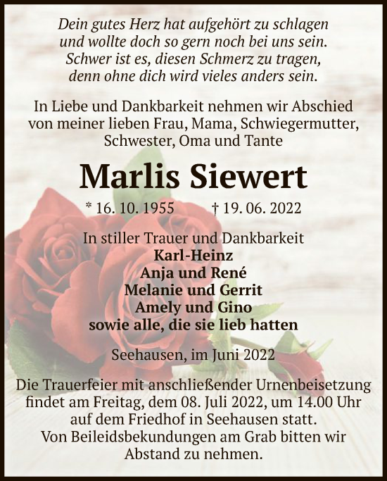 Traueranzeige von Marlis Siewert von UEL