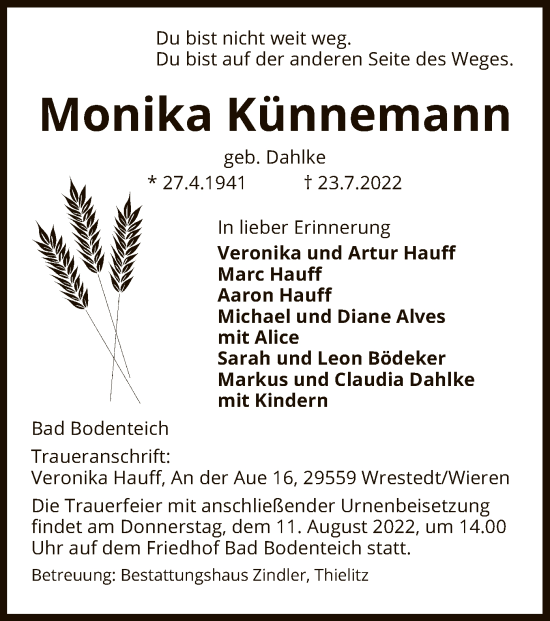 Traueranzeige von Monika Künnemann von UEL