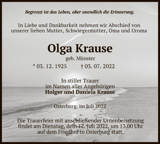 Traueranzeige von Olga Krause von UEL