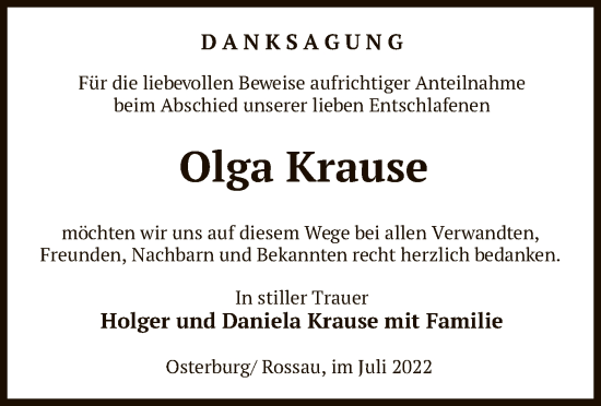 Traueranzeige von Olga Krause von UEL