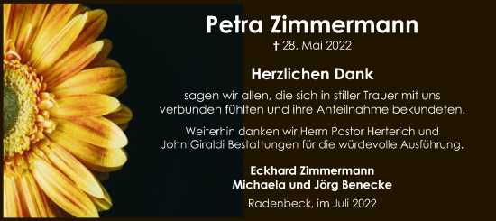 Traueranzeige von Petra Zimmermann von UEL