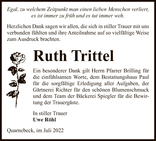 Traueranzeige von Ruth Trittel von UEL