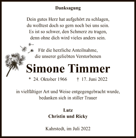 Traueranzeige von Simone Timmer von UEL