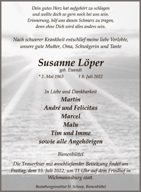 Traueranzeige von Susanne Löper von UEL