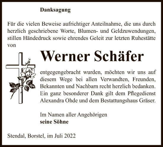 Traueranzeige von Werner Schäfer von UEL