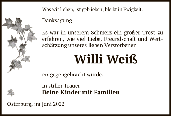 Traueranzeige von Willi Weiß von UEL