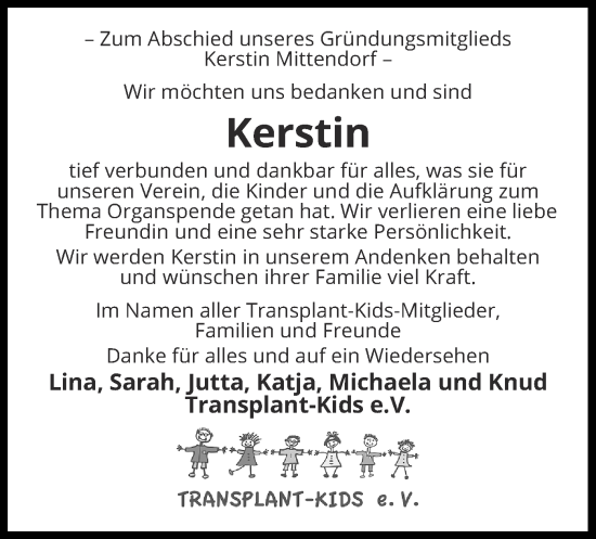 Traueranzeige von Kerstin Mittendorf von UEL