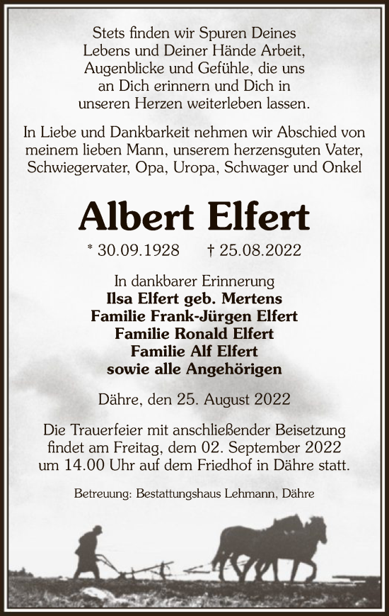 Traueranzeige von Albert Elfert von UEL