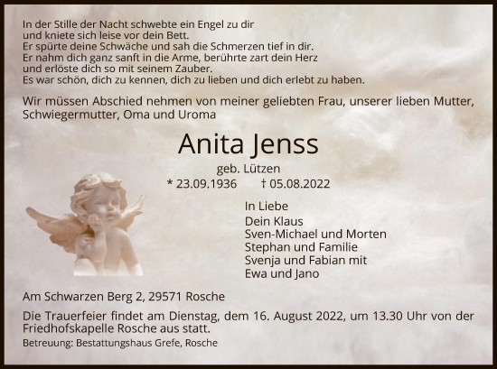 Traueranzeige von Anita Jenss von UEL