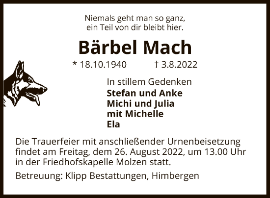 Traueranzeige von Bärbel Mach von UEL