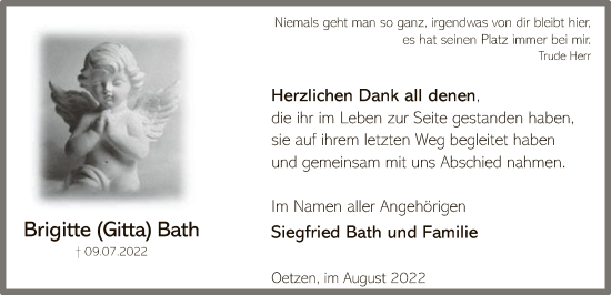 Traueranzeige von Brigitte Bath von UEL