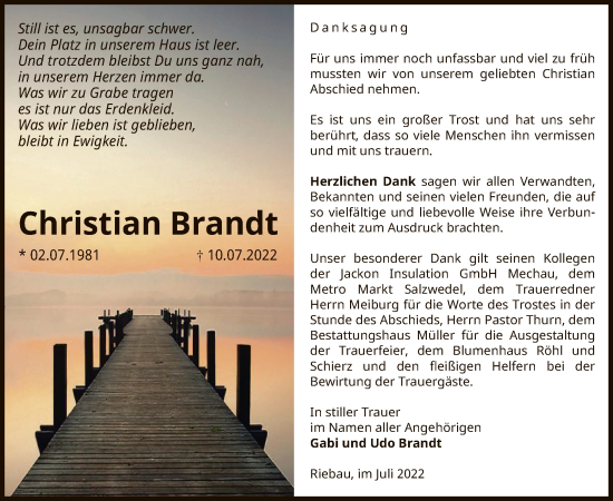 Traueranzeige von Christian Brandt von UEL