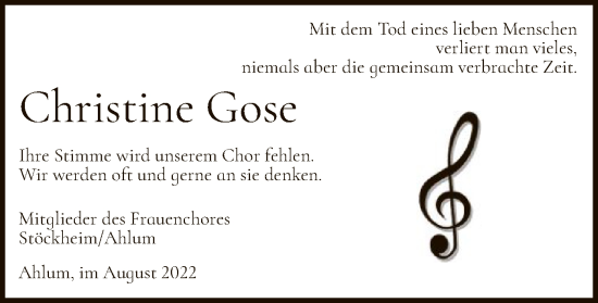 Traueranzeige von Christine Gose von UEL