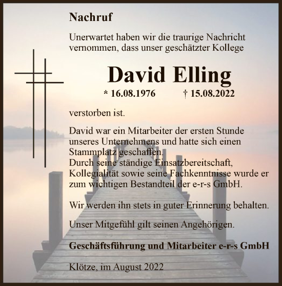 Traueranzeige von David Elling von UEL