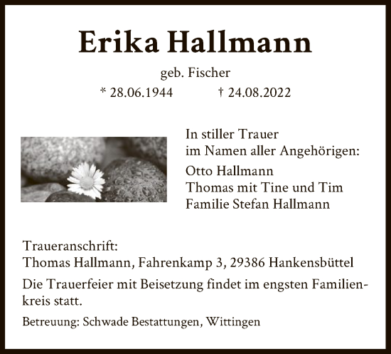 Traueranzeige von Erika Hallmann von UEL