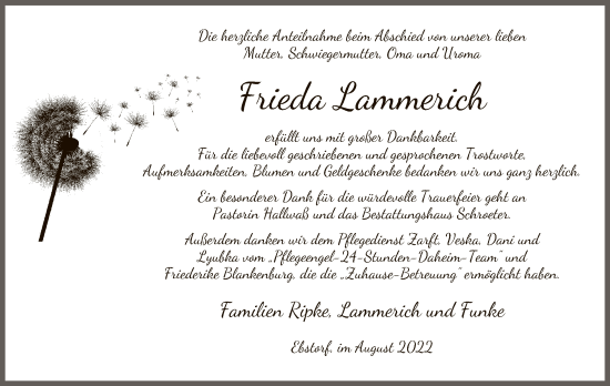 Traueranzeige von Frieda Lammerich von UEL