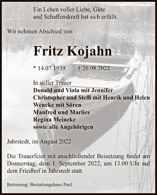 Traueranzeige von Fritz Kojahn von UEL