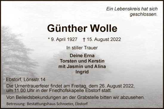 Traueranzeige von Günther Wolle von UEL