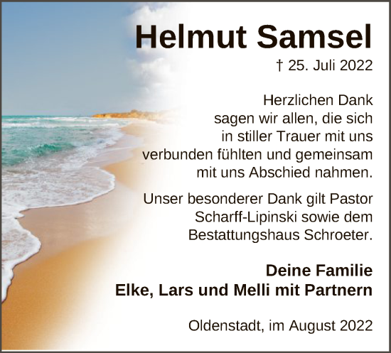 Traueranzeige von Helmut Samsel von UEL