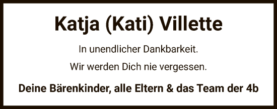 Traueranzeige von Katja Villette von UEL