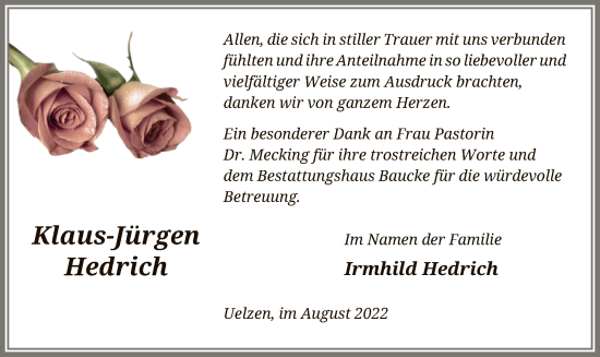 Traueranzeige von Klaus-Jürgen Hedrich von UEL