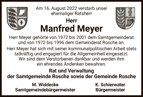 Traueranzeige von Manfred Meyer von UEL