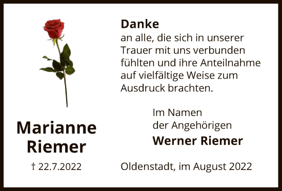 Traueranzeige von Marianne Riemer von UEL