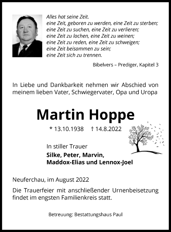 Traueranzeige von Martin Hoppe von UEL