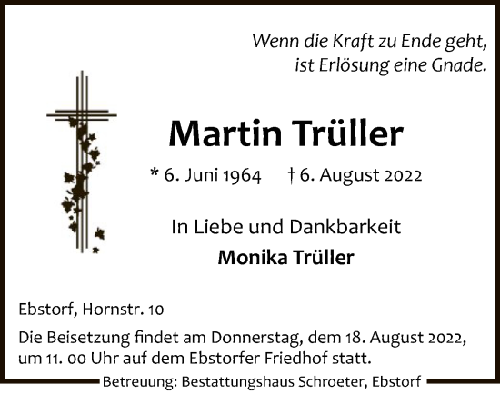 Traueranzeige von Martin Trüller von UEL