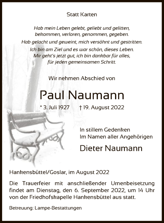 Traueranzeige von Paul Naumann von UEL