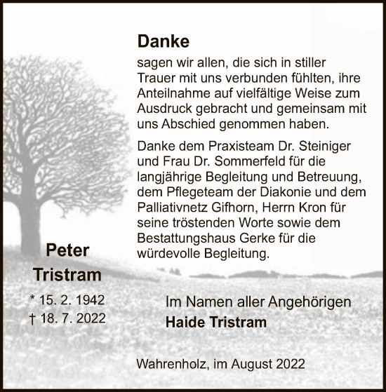 Traueranzeige von Peter Tristram von UEL